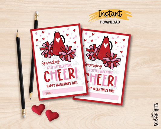 Cheerleading Valentines, Spreading A Little Valentine Cheer, Printable Classroom Valentines, Instant Download - Scrap Bits