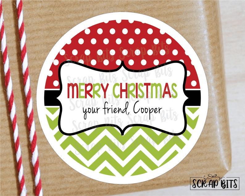 Chevron & Dots Christmas Gift Labels, Personalized Christmas Stickers or Tags - Scrap Bits