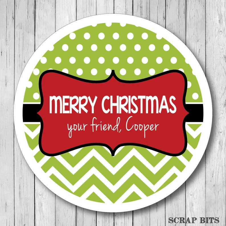 Chevron & Dots Christmas Gift Labels, Personalized Christmas Stickers or Tags - Scrap Bits