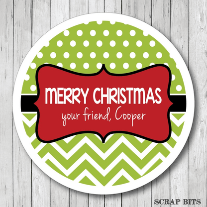 Chevron & Dots Christmas Gift Labels, Personalized Christmas Stickers or Tags - Scrap Bits
