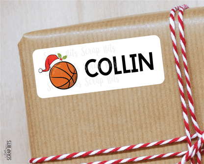 Christmas Basketball Name Labels, Santa Hat, Personalized Gift Stickers - Scrap Bits