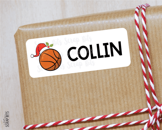 Christmas Basketball Name Labels, Santa Hat, Personalized Gift Stickers - Scrap Bits