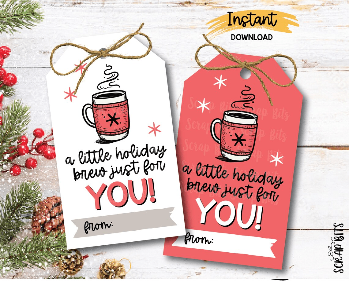 Christmas Coffee Tags, A Little Holiday Brew, Snowflake Mug, Printable Christmas Gift Tags, Instant Download - Scrap Bits