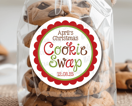 Christmas Cookie Swap Stickers or Tags, Scallop Edge . Christmas Gift Labels - Scrap Bits