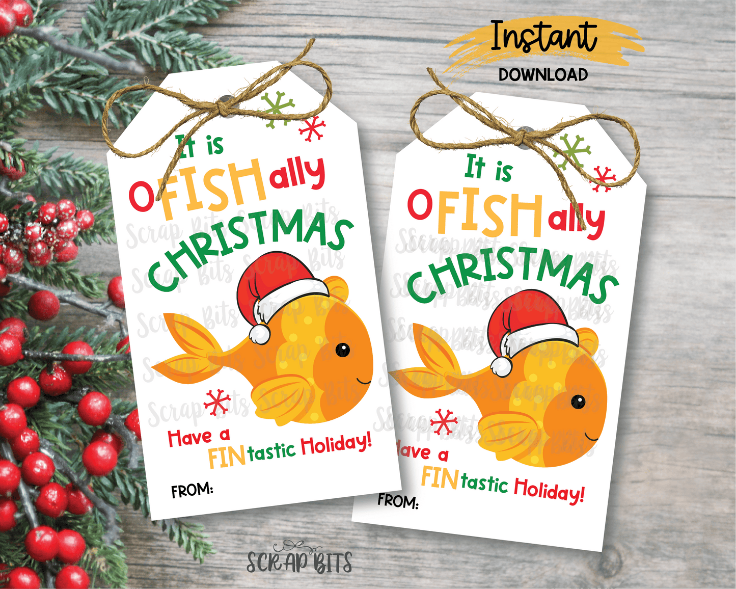 Christmas Goldfish Tags, It is O Fish Ally Chrsitmas, Printable Christmas Tags, Instant Download - Scrap Bits