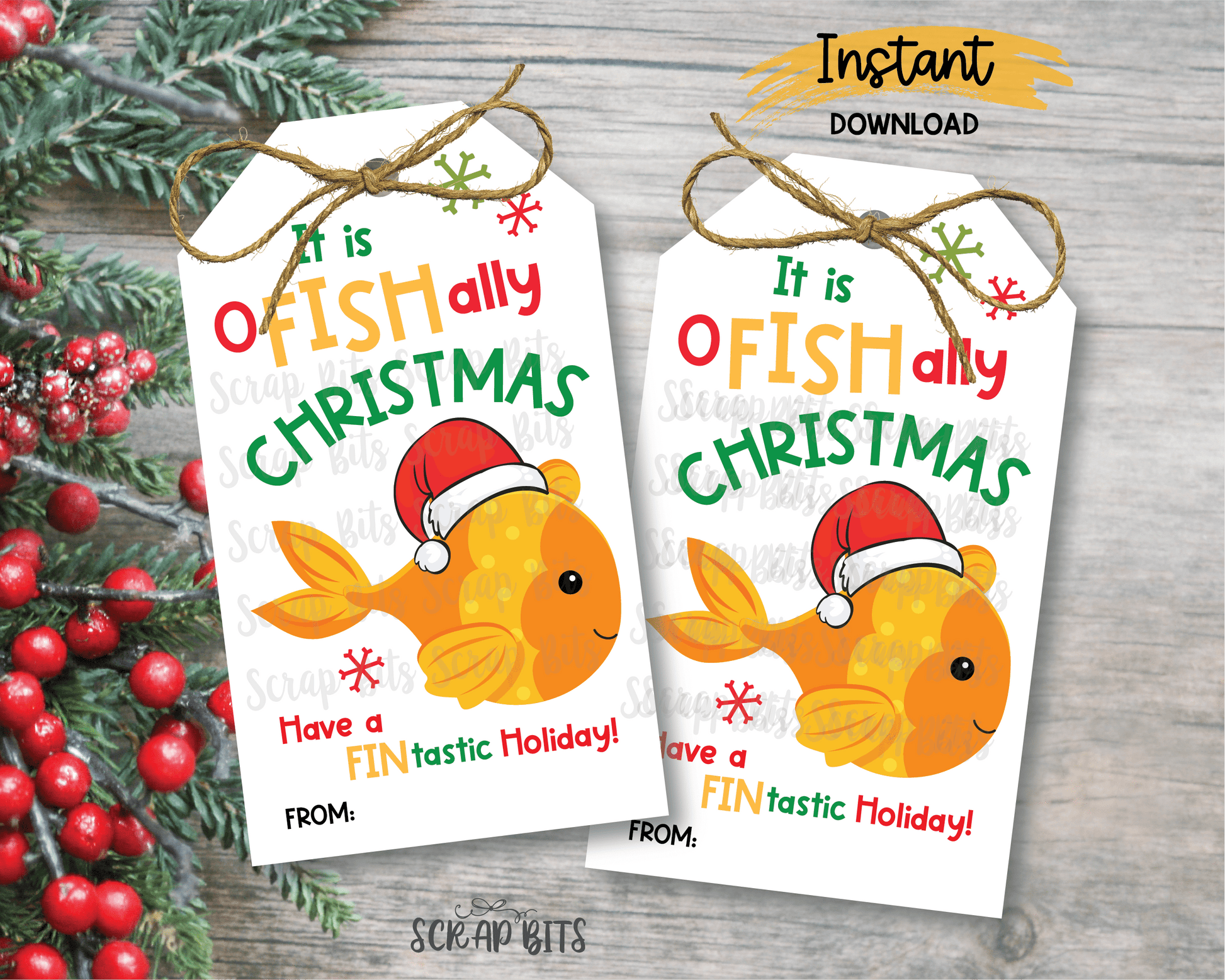 Christmas Goldfish Tags, It is O Fish Ally Chrsitmas, Printable Christmas Tags, Instant Download - Scrap Bits