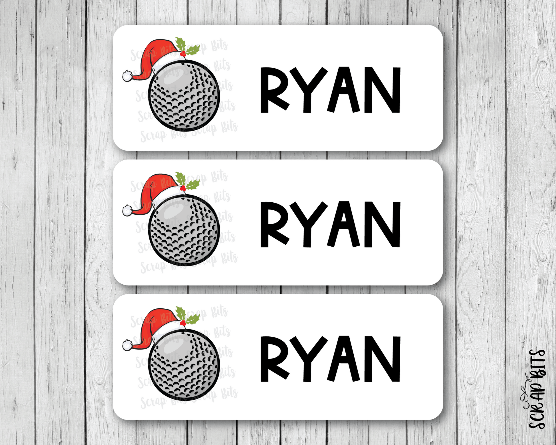 Christmas Golf Ball Name Labels, Santa Hat, Personalized Gift Stickers - Scrap Bits