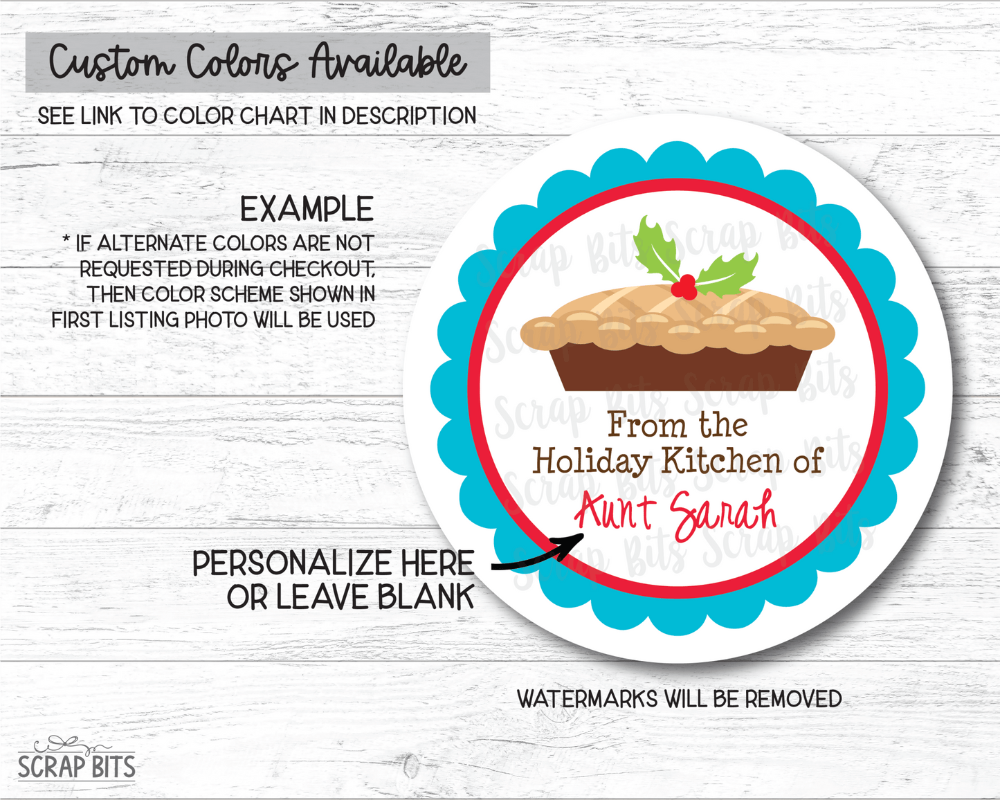 Christmas Pie, Scallop Ede, Holiday Baking Labels - Scrap Bits