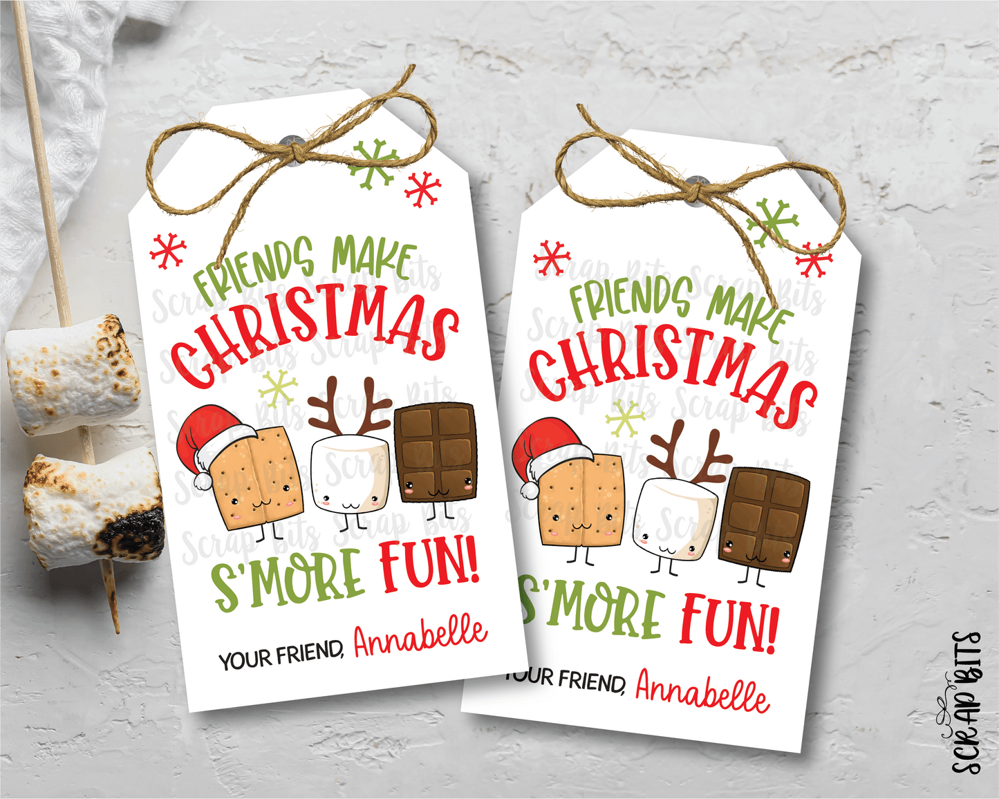 Christmas Smore Tags, Friends Make Christmas S'More Fun . Personalized Christmas Gift Tags - Scrap Bits