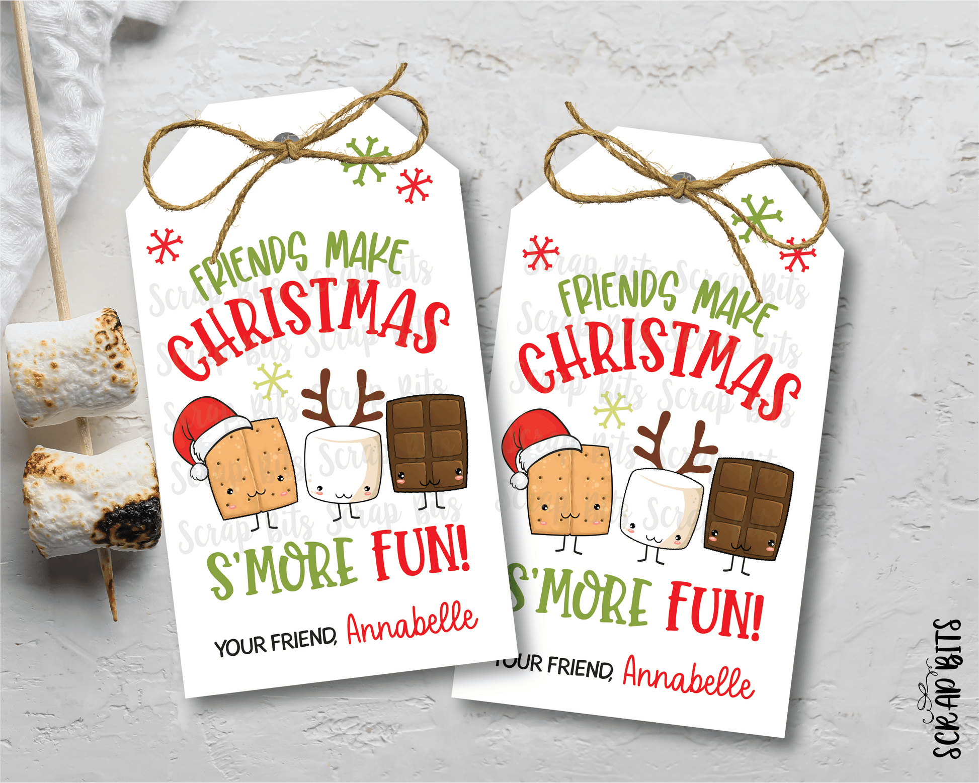Christmas Smore Tags, Friends Make Christmas S'More Fun . Personalized Christmas Gift Tags - Scrap Bits