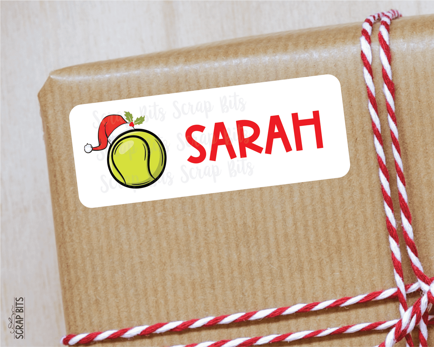 Christmas Tennis Ball Name Labels, Santa Hat, Personalized Gift Stickers - Scrap Bits