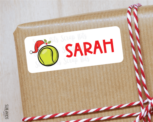 Christmas Tennis Ball Name Labels, Santa Hat, Personalized Gift Stickers - Scrap Bits