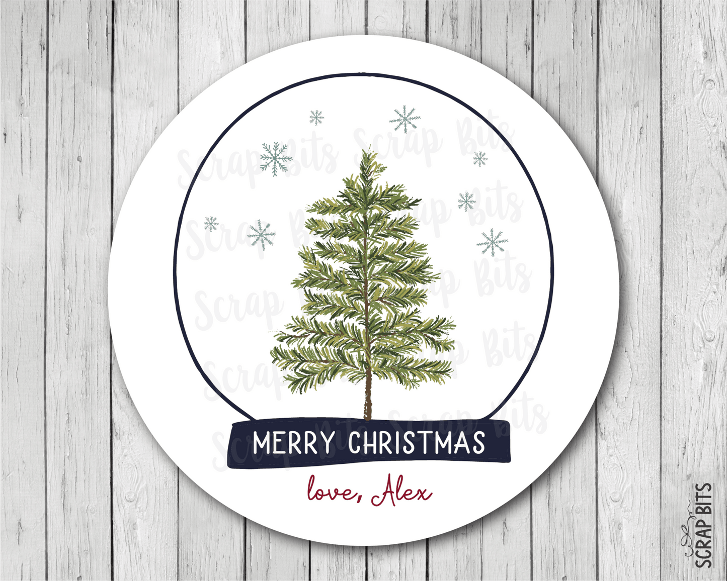 Christmas Tree Snow Globe, Personalized Christmas Gift Stickers or Tags - Scrap Bits