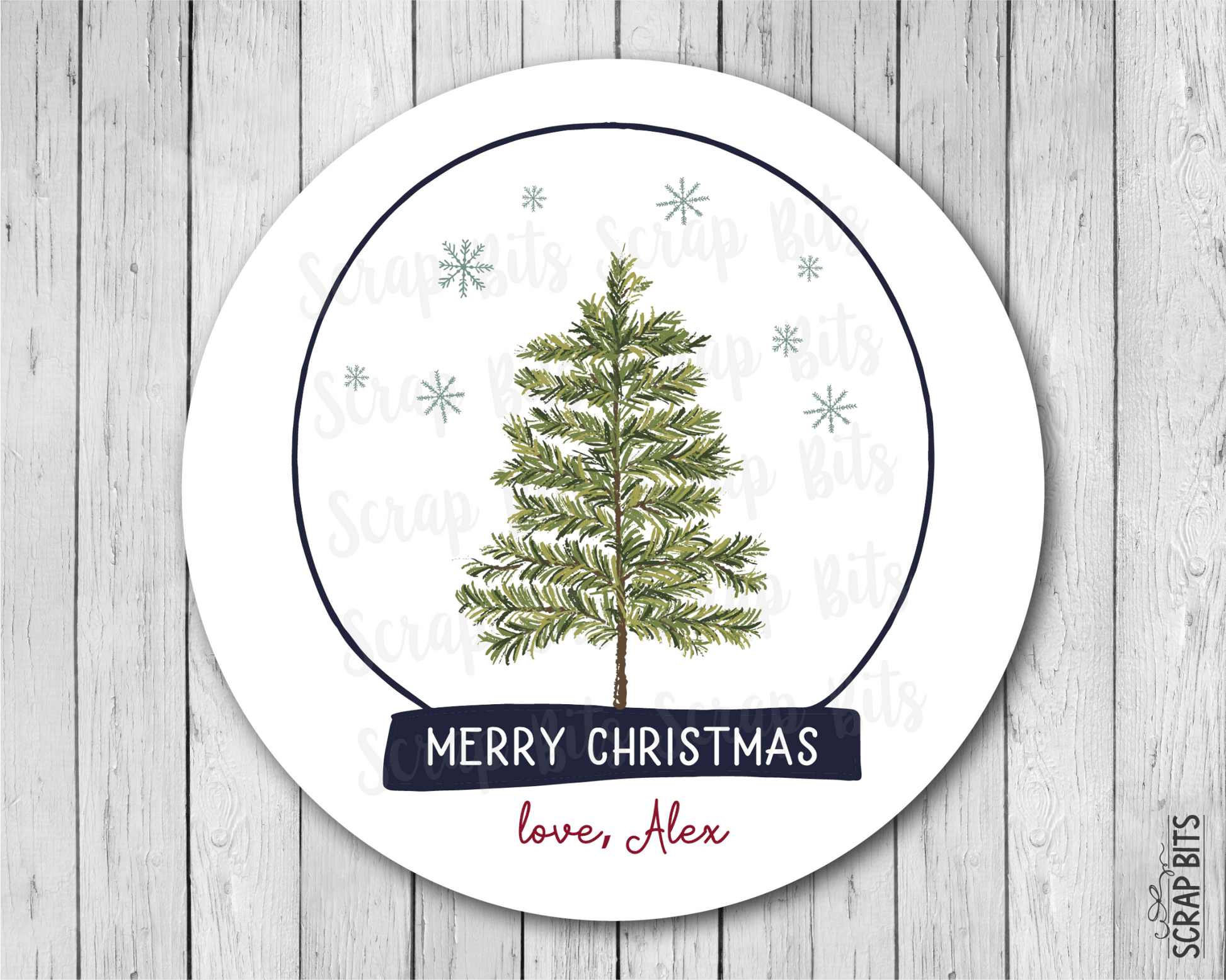 Christmas Tree Snow Globe, Personalized Christmas Gift Stickers or Tags - Scrap Bits