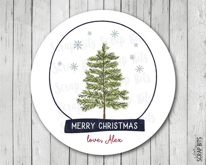 Christmas Tree Snow Globe, Personalized Christmas Gift Stickers or Tags - Scrap Bits