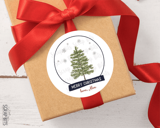 Christmas Tree Snow Globe, Personalized Christmas Gift Stickers or Tags - Scrap Bits