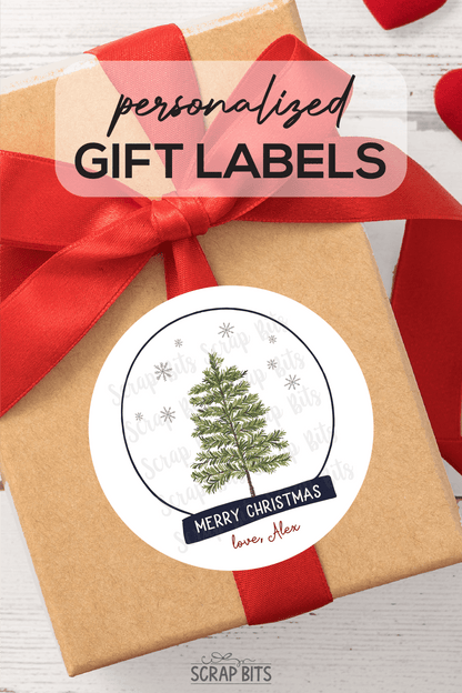 Christmas Tree Snow Globe, Personalized Christmas Gift Stickers or Tags - Scrap Bits