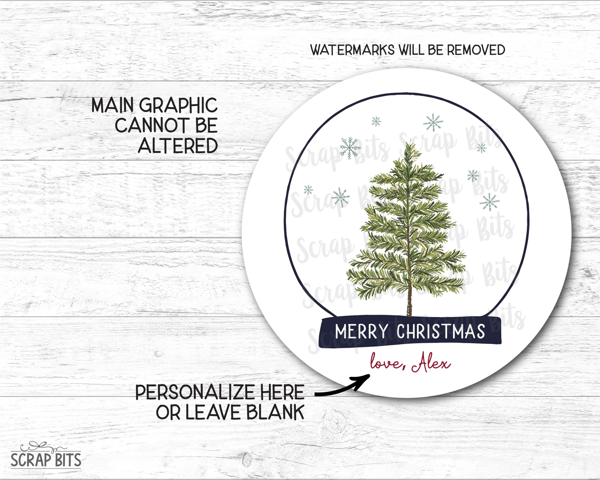 Christmas Tree Snow Globe, Personalized Christmas Gift Stickers or Tags - Scrap Bits