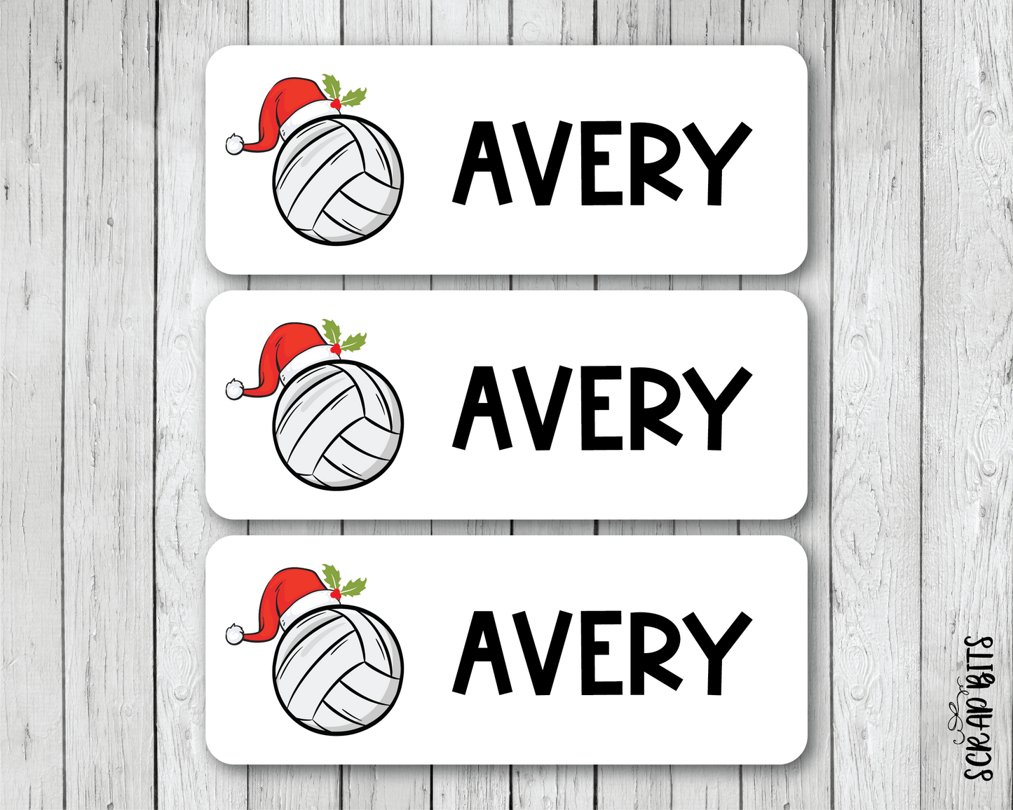 Christmas Volleyball Name Labels, Santa Hat, Personalized Gift Stickers - Scrap Bits