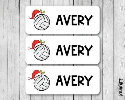 Christmas Volleyball Name Labels, Santa Hat, Personalized Gift Stickers - Scrap Bits