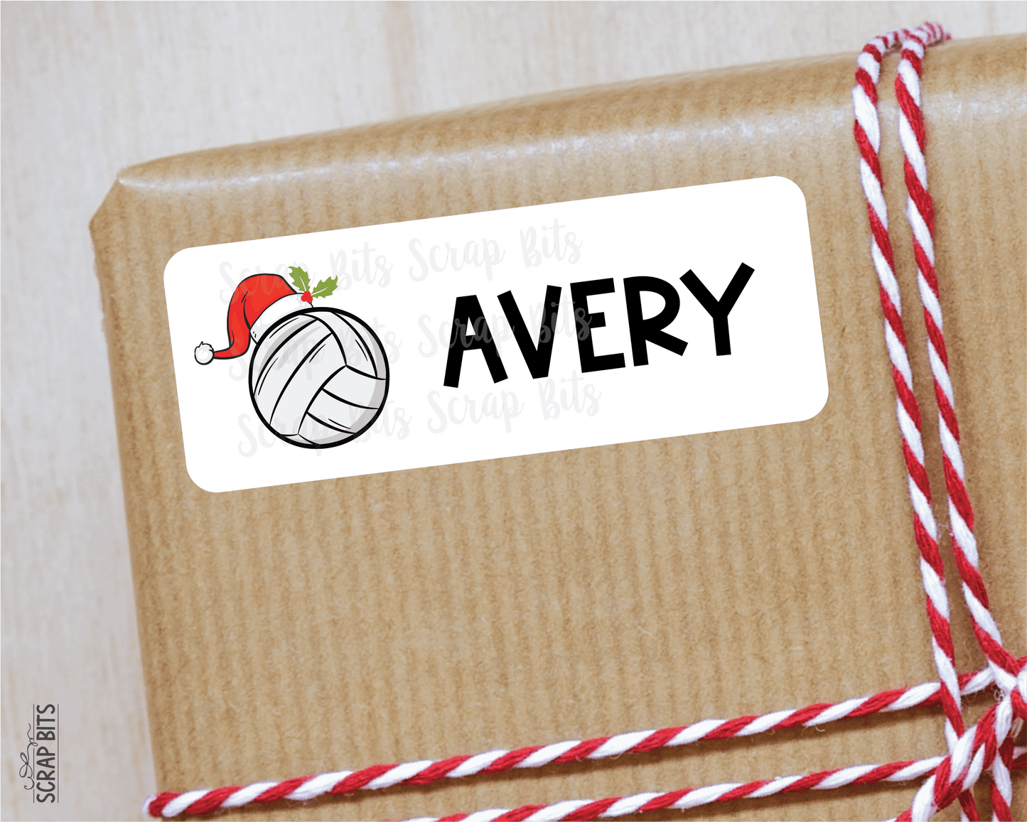 Christmas Volleyball Name Labels, Santa Hat, Personalized Gift Stickers - Scrap Bits