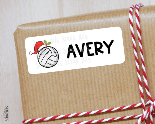 Christmas Volleyball Name Labels, Santa Hat, Personalized Gift Stickers - Scrap Bits