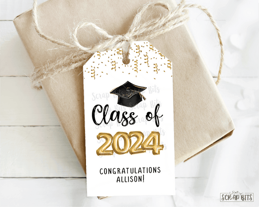 Class of 2024 Gold Foil Balloons & Confetti, Personalized Graduation Favor Tags - Scrap Bits