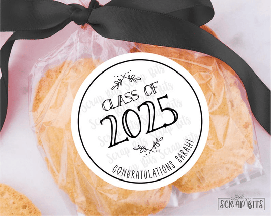 Class of 2025 Quaint Doodle Sprigs, Personalized Graduation Stickers or Tags - Scrap Bits