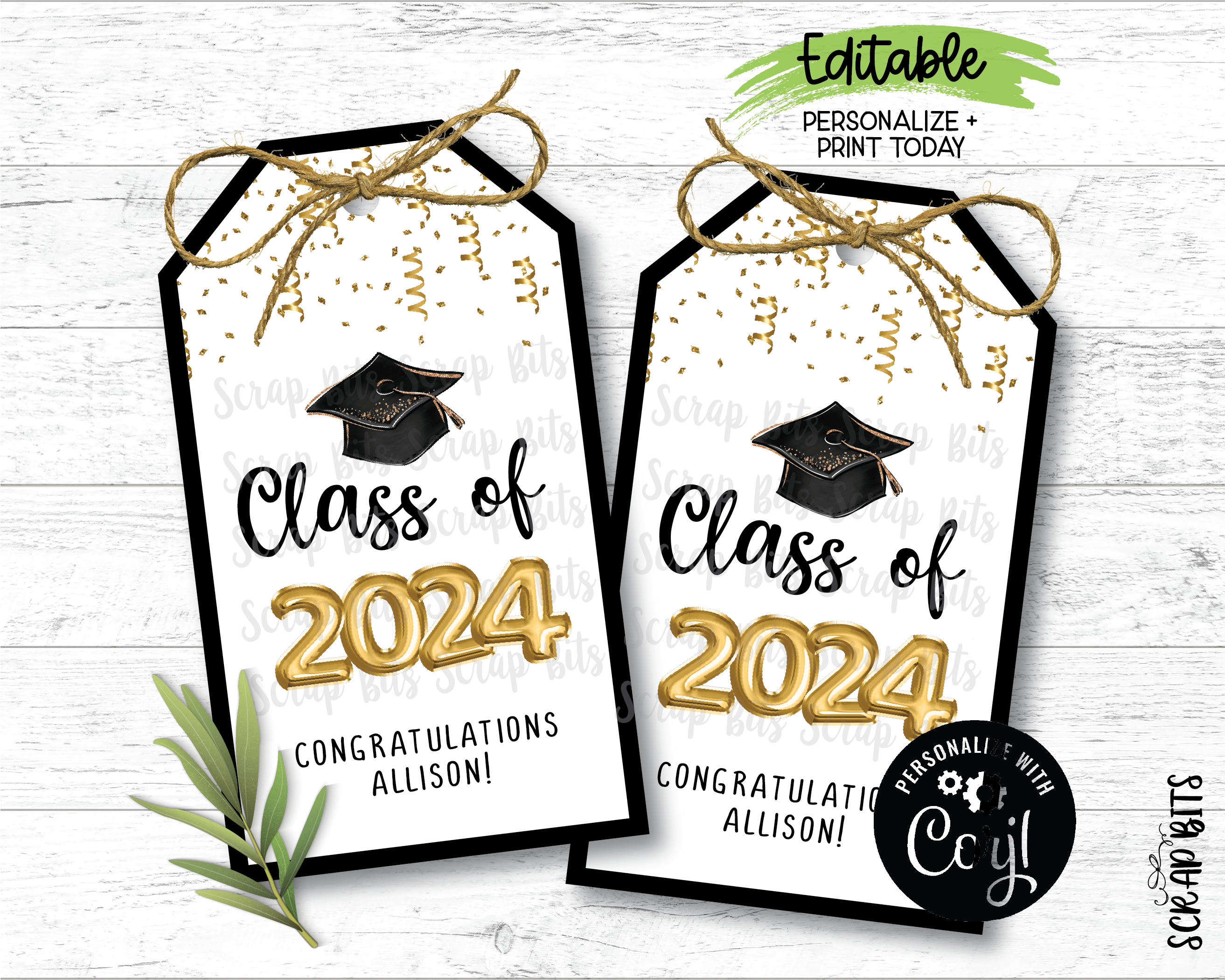 Class of Gold Foil Balloons Tags, Printable Grad Party Favor Tags . In ...