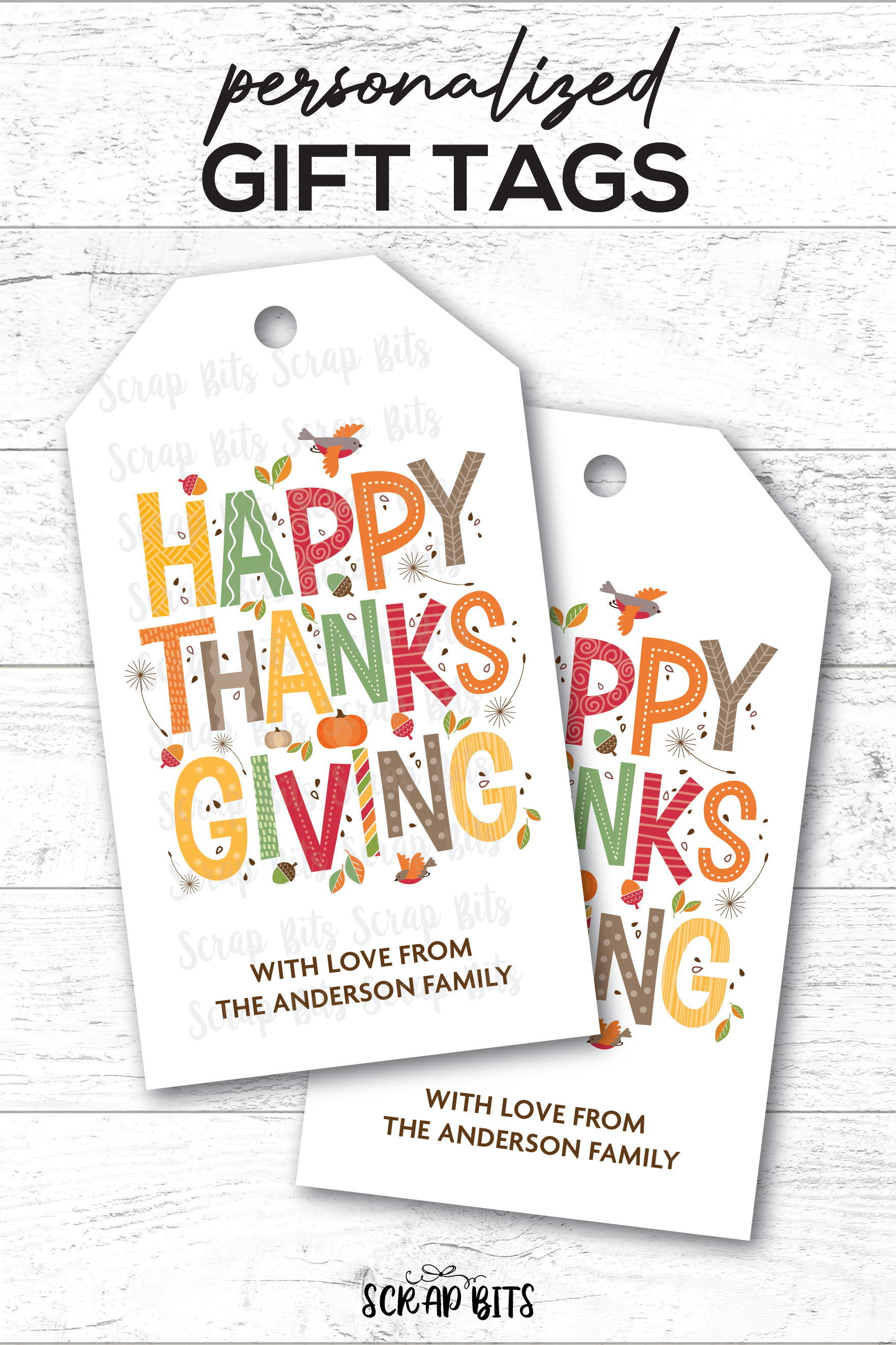 Collage Lettering, Personalized Thanksgiving Gift Tags - Scrap Bits