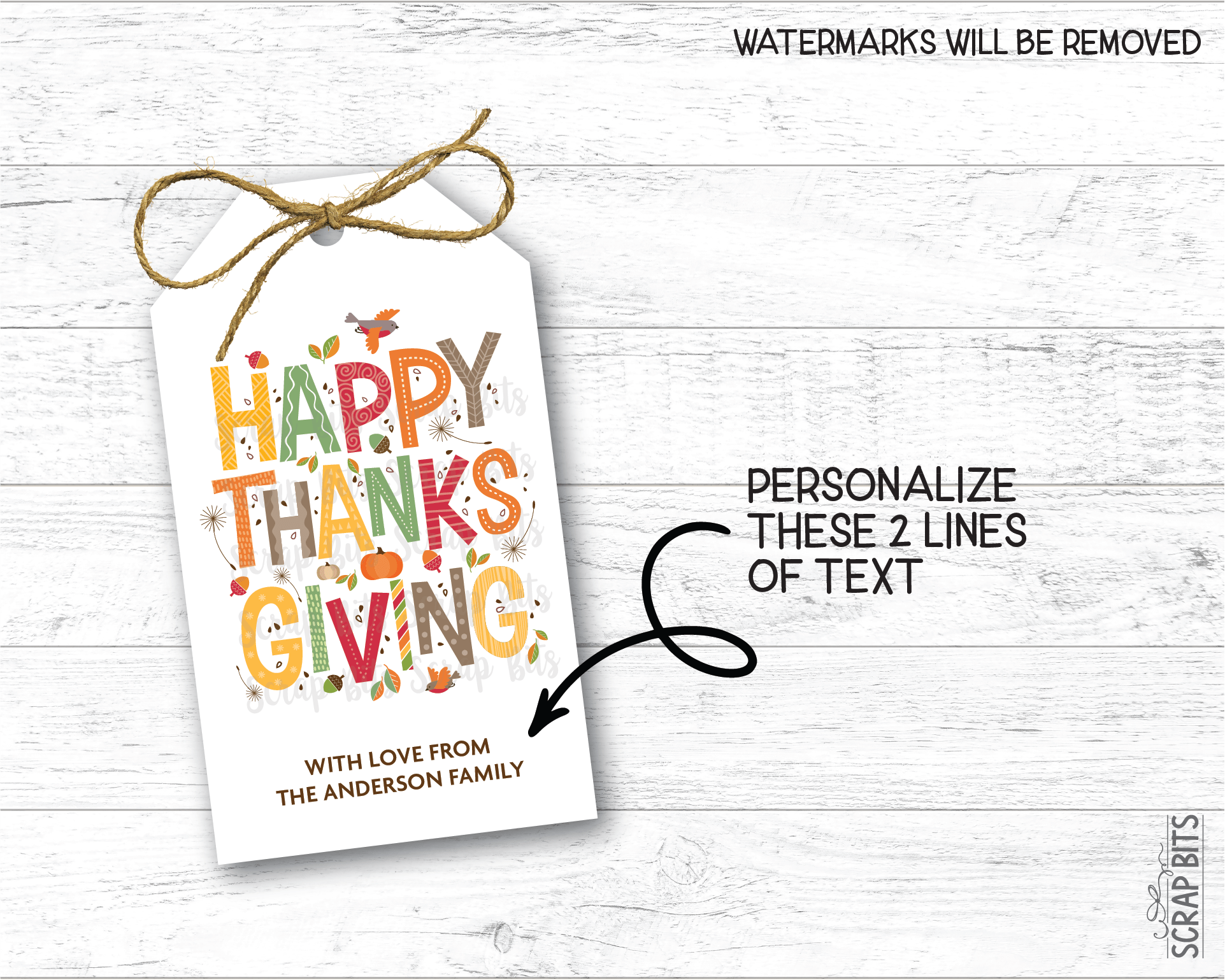 Collage Lettering, Personalized Thanksgiving Gift Tags - Scrap Bits