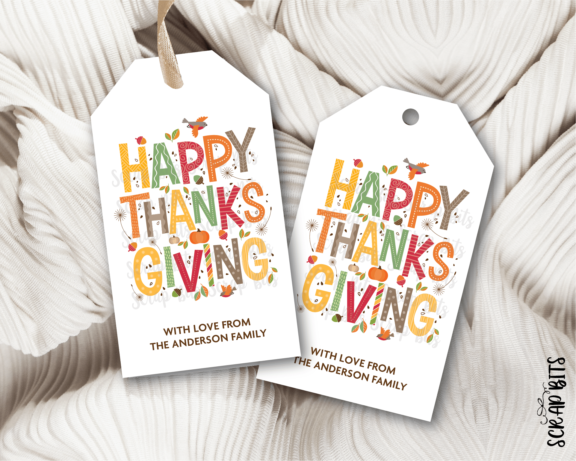 Collage Lettering, Personalized Thanksgiving Gift Tags - Scrap Bits