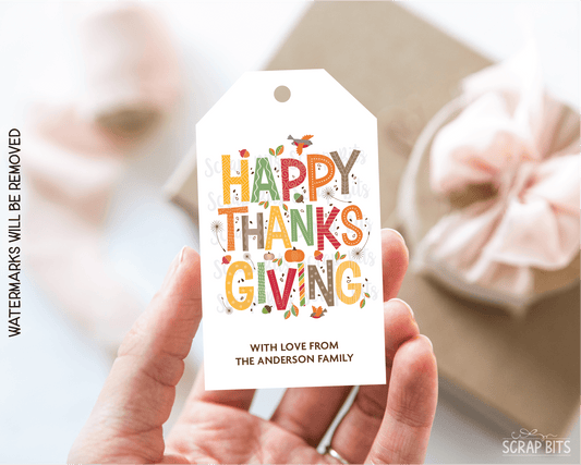 Collage Lettering, Personalized Thanksgiving Gift Tags - Scrap Bits