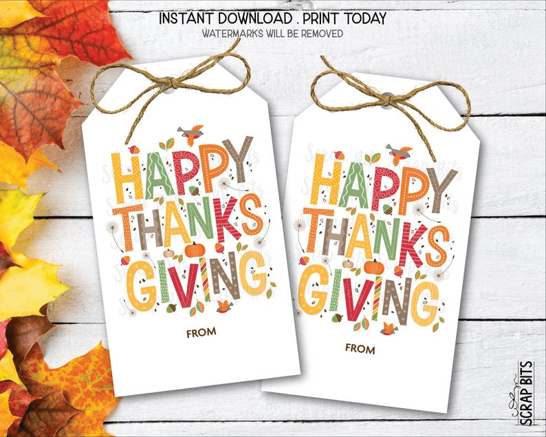 Collage Lettering Thanksgiving Gift Tags, Instant Download - Scrap Bits