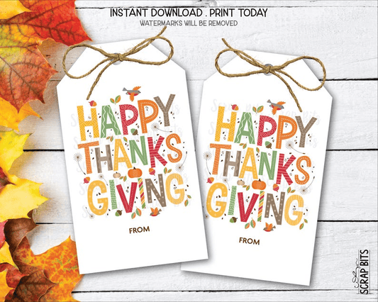 Collage Lettering Thanksgiving Gift Tags, Instant Download - Scrap Bits