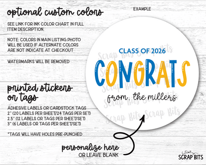 Congrats Bouncy Lettering, Personalized Graduation Favor Labels - Scrap Bits