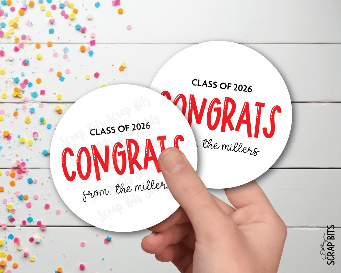 Congrats Bouncy Lettering, Personalized Graduation Favor Labels - Scrap Bits