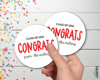Congrats Bouncy Lettering, Personalized Graduation Favor Labels - Scrap Bits
