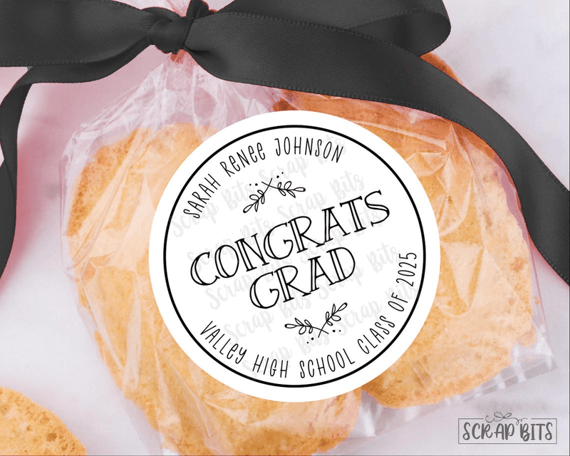Congrats Grad Quaint Doodle Sprigs, Personalized Graduation Stickers or Tags - Scrap Bits