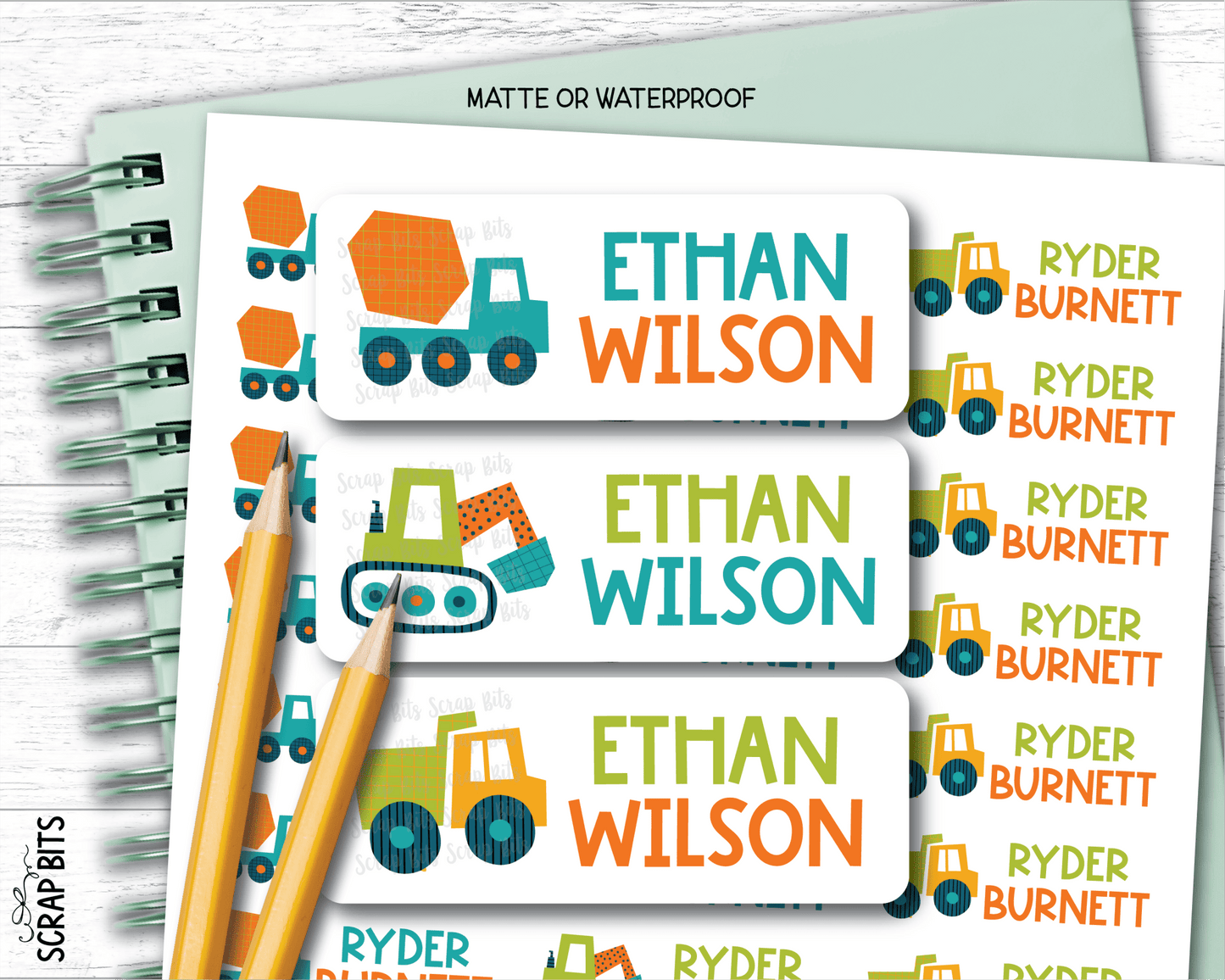 Construction Vehicles Name Labels . Personalized Belonging Labels - Scrap Bits