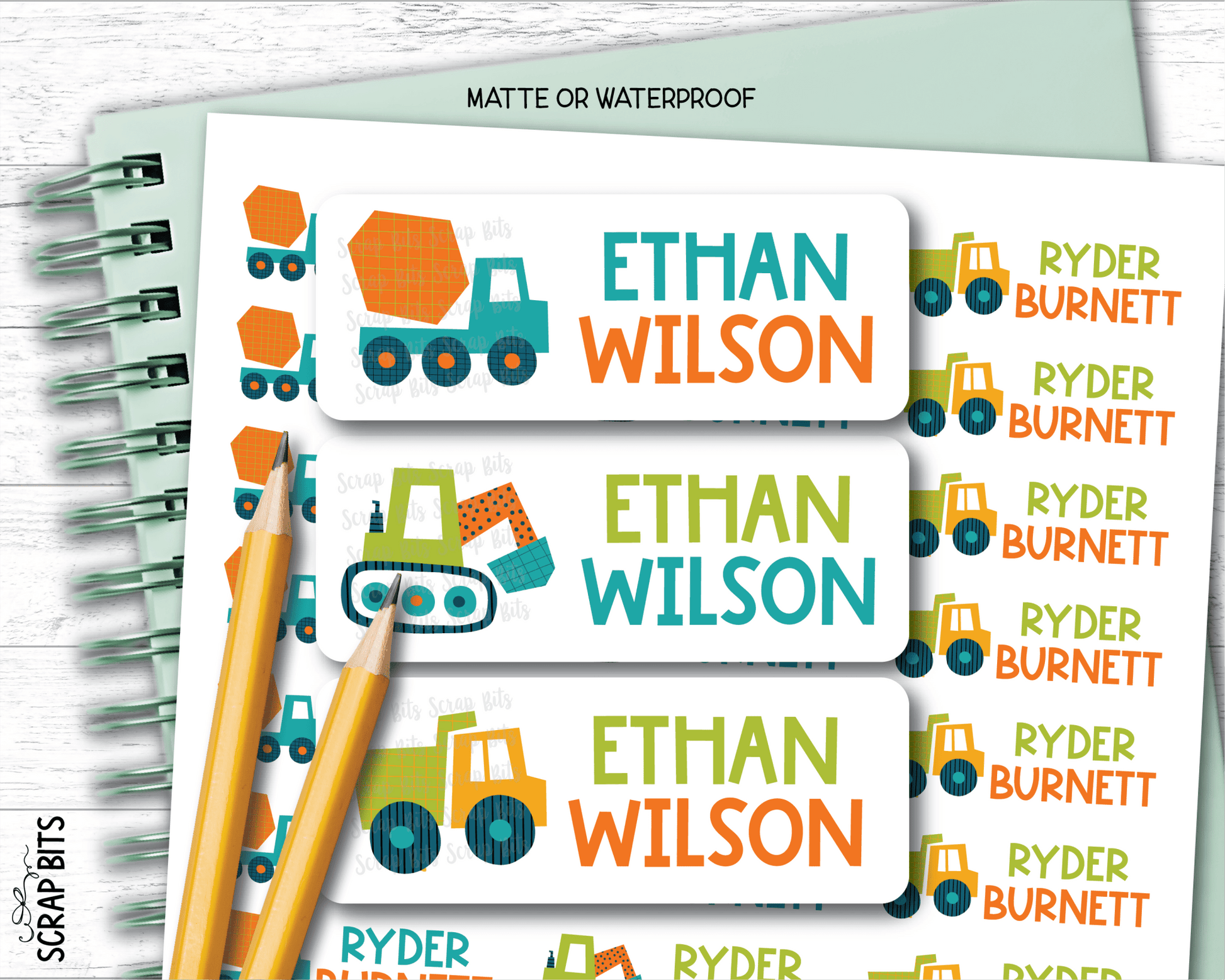 Construction Vehicles Name Labels . Personalized Belonging Labels - Scrap Bits