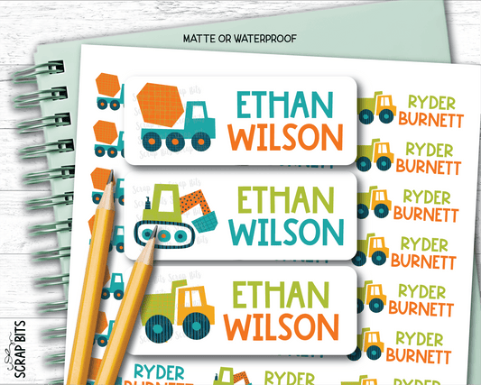 Construction Vehicles Name Labels . Personalized Belonging Labels - Scrap Bits