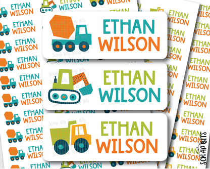 Construction Vehicles Name Labels . Personalized Belonging Labels - Scrap Bits