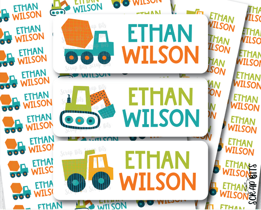 Construction Vehicles Name Labels . Personalized Belonging Labels - Scrap Bits
