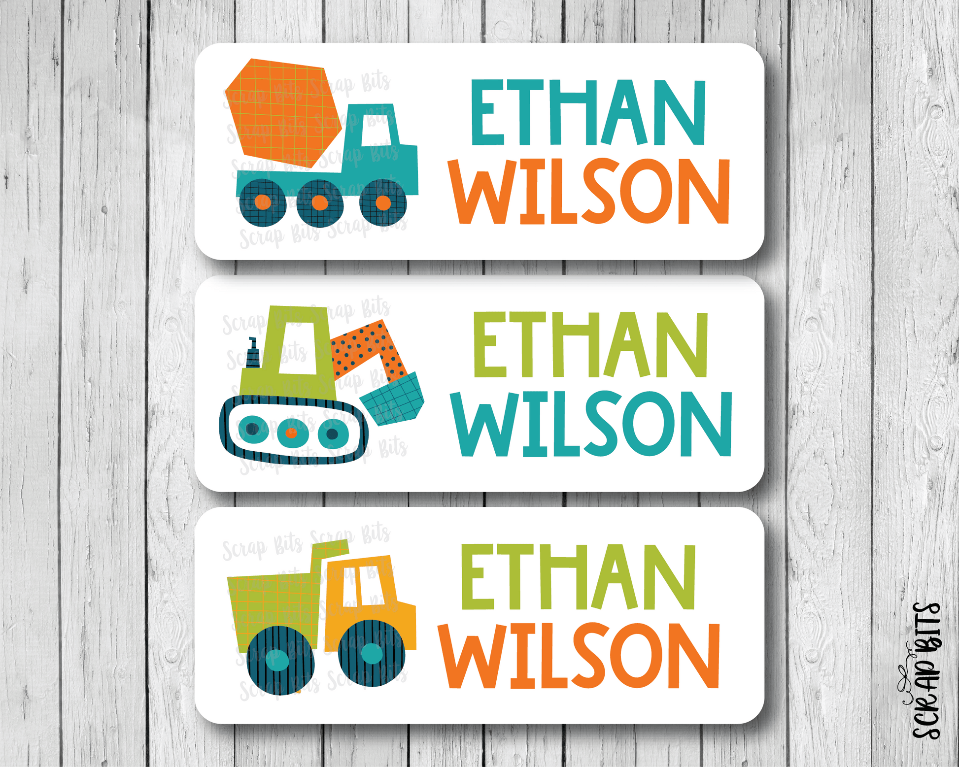 Construction Vehicles Name Labels . Personalized Belonging Labels - Scrap Bits