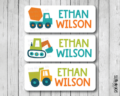 Construction Vehicles Name Labels . Personalized Belonging Labels - Scrap Bits