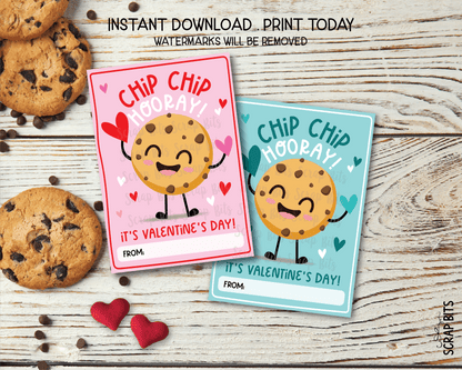 Cookie Valentines, Chip Chip Hooray Chocolate Chip Cookie Man Blue, Printable Classroom Exchange Cards, Instant Download - Scrap Bits