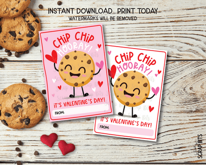 Cookie Valentines, Chip Chip Hooray Chocolate Chip Cookie Man, Printable Classroom Exchange Cards, Instant Download - Scrap Bits