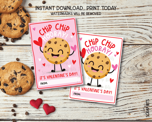 Cookie Valentines, Chip Chip Hooray Chocolate Chip Cookie Man, Printable Classroom Exchange Cards, Instant Download - Scrap Bits