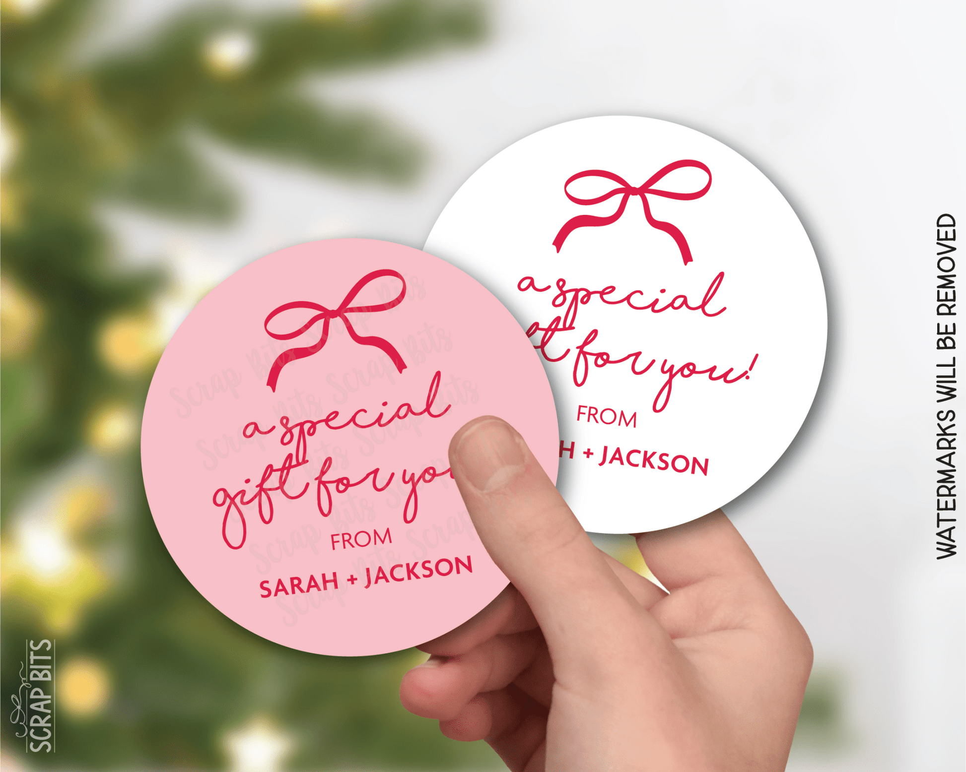 Coquette Bow Special Gift, Pink & White, Personalized Christmas Gift Label Set - Scrap Bits